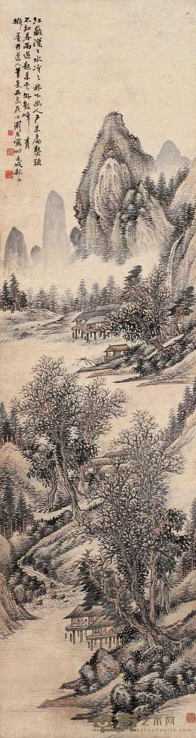 周岩 壬戌（1922年）作 云林数峰 镜心 143×38cm